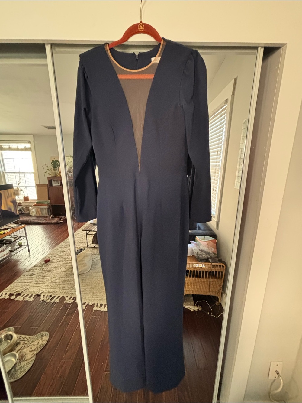 Navy Long Sleeve V-Neck Maxi Dress